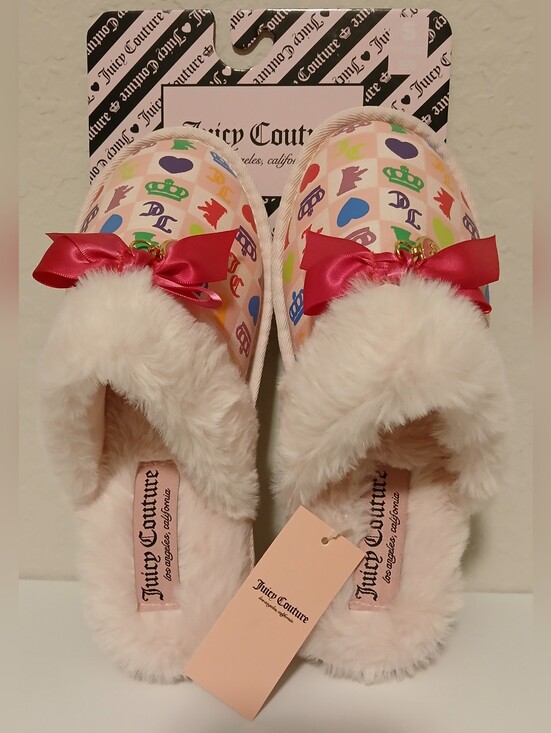 Juicy Couture Shoes - NWT Juicy‎ Couture Pink Slip On Fuzzy Slippers